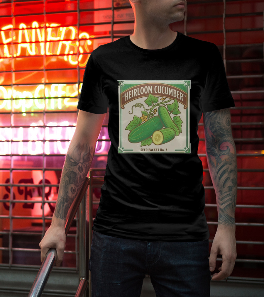 Heirloom Cucumber Seed Packet No 7 Vintage Gardening Iconic Green T-Shirt