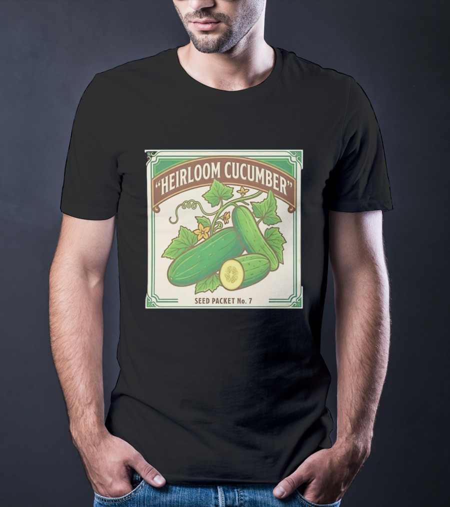 Heirloom Cucumber Seed Packet No 7 Vintage Gardening Iconic Green T-Shirt