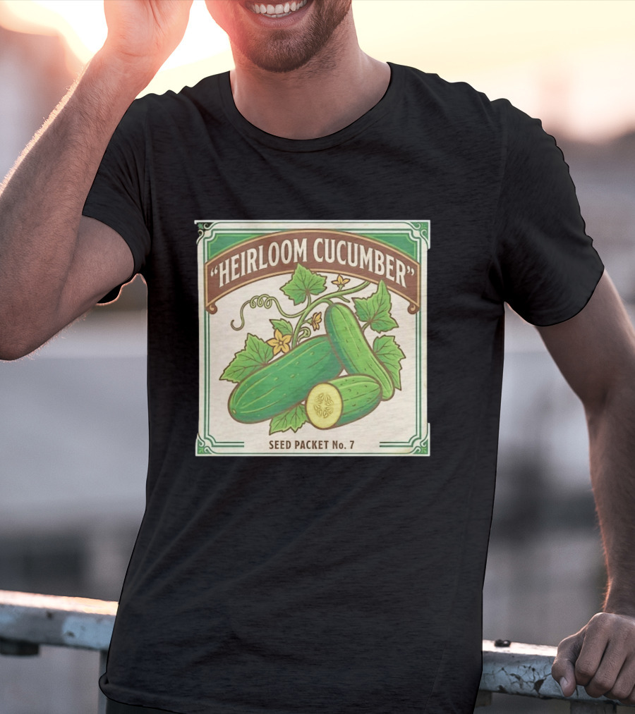 Heirloom Cucumber Seed Packet No 7 Vintage Gardening Iconic Green T-Shirt