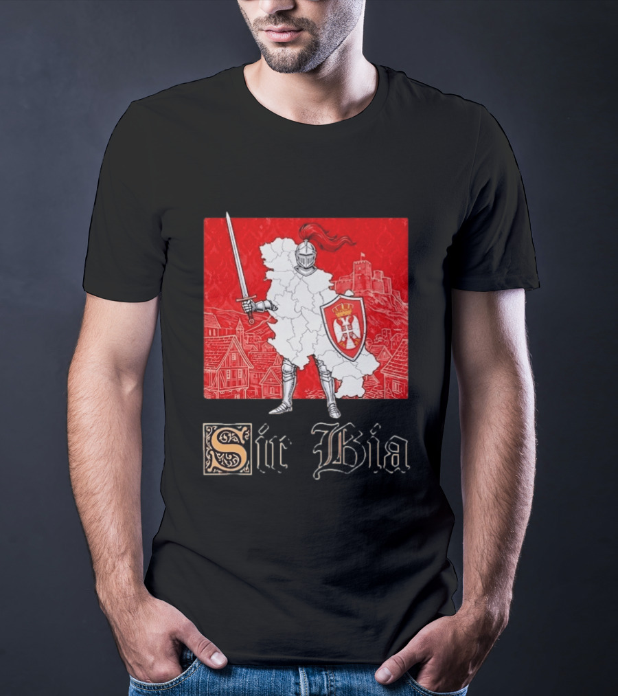 Sir Bia Knight Of Serbia Map Serbian Pride Shield Armor Heritage T-Shirt