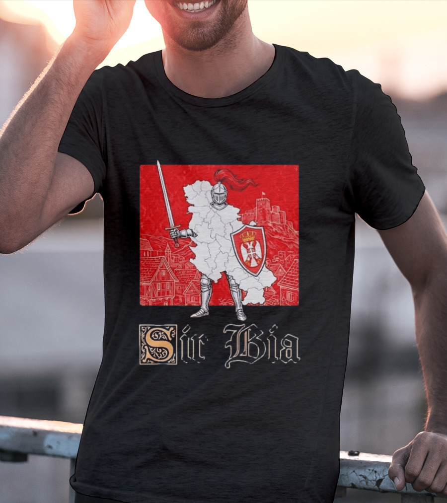 Sir Bia Knight Of Serbia Map Serbian Pride Shield Armor Heritage T-Shirt