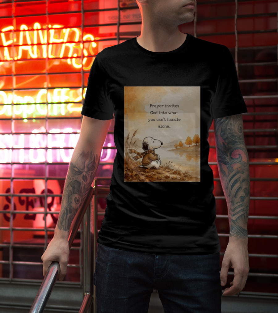 Snoopy Prayer Invites God Into What You Can't Handle Alone Autumn Scene T-Shirt