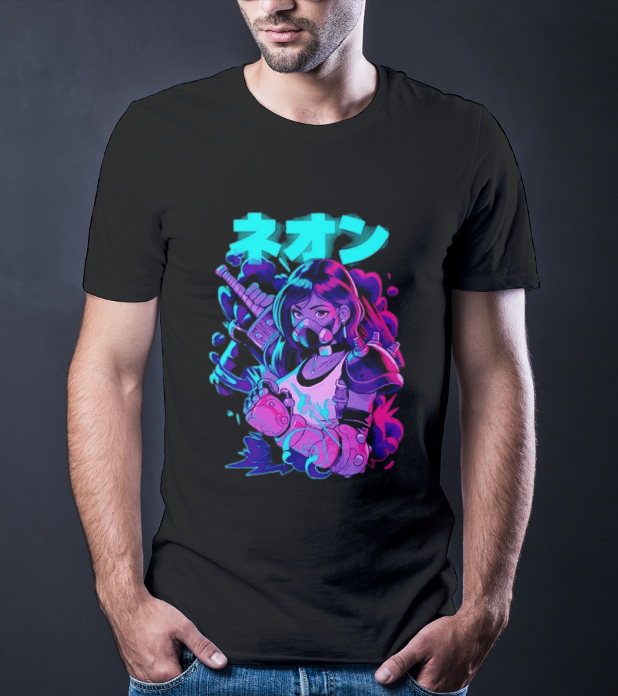 Neon Cyberpunk Anime Warrior Girl Futuristic Vaporwave Aesthetic T-Shirt