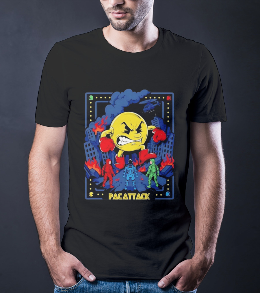 Pac Attack City Destruction Video Game Icon Battle Scene T-Shirt