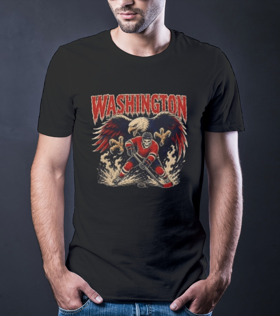 Washington Capitals Skeleton Hockey Player With Eagle T-Shirt