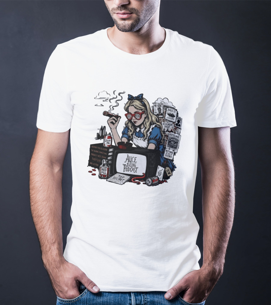 Alice Falling Podcast Conspiracy Theory Red Pill Top Secret Area 51 Reptilians Seeing Is Believing T-Shirt