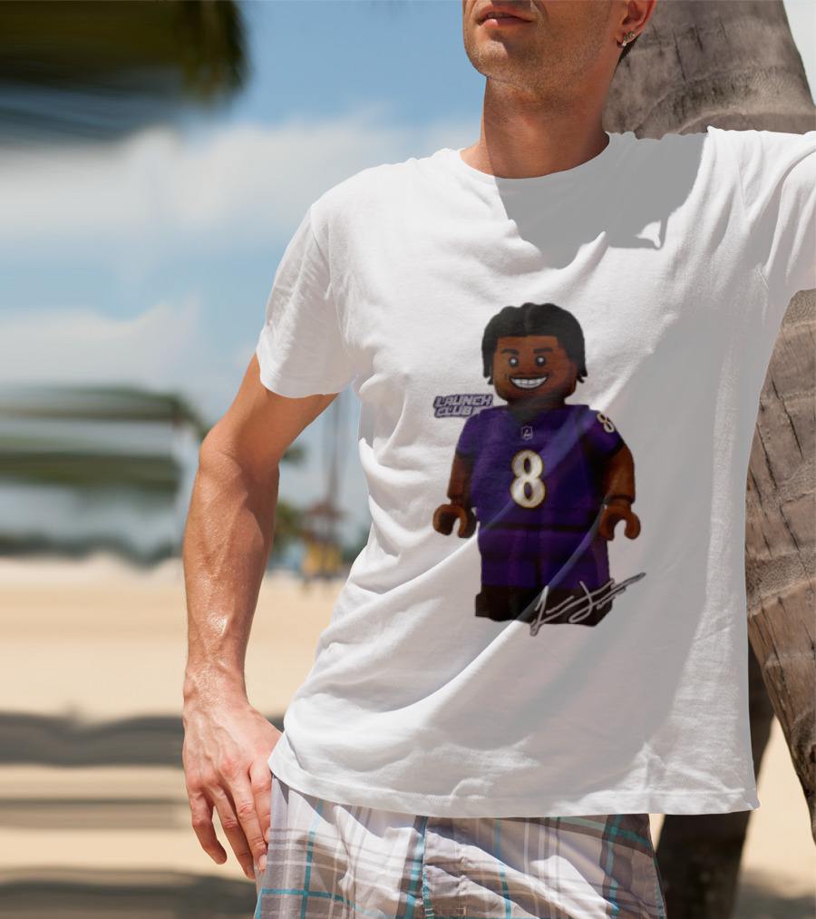 Baltimore Ravens Lamar Jackson Lego Minifigure Purple Jersey Number 8 T-Shirt