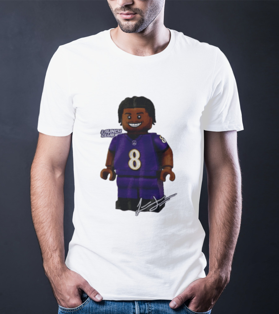 Baltimore Ravens Lamar Jackson Lego Minifigure Purple Jersey Number 8 T-Shirt