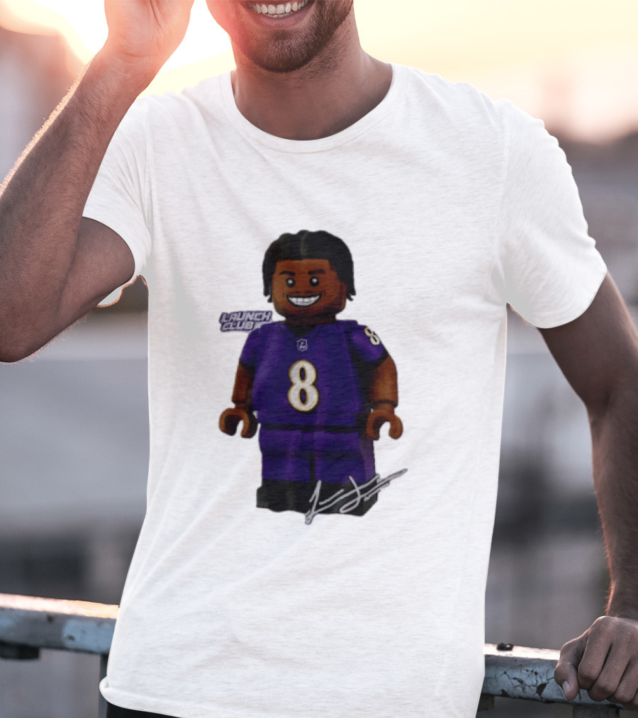 Baltimore Ravens Lamar Jackson Lego Minifigure Purple Jersey Number 8 T-Shirt