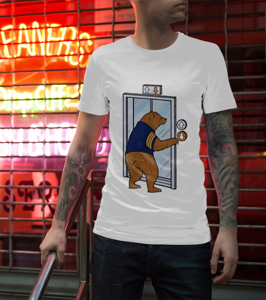 Bear In Blue Jacket Pressing Elevator Down Button T-Shirt
