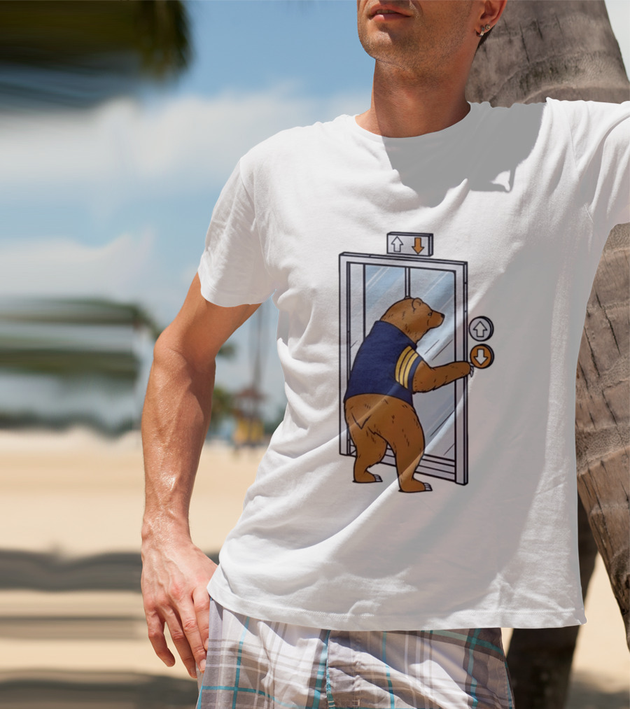 Bear In Blue Jacket Pressing Elevator Down Button T-Shirt