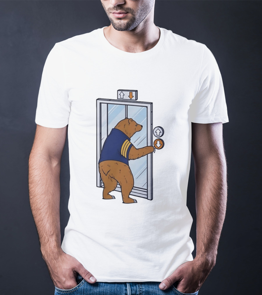 Bear In Blue Jacket Pressing Elevator Down Button T-Shirt
