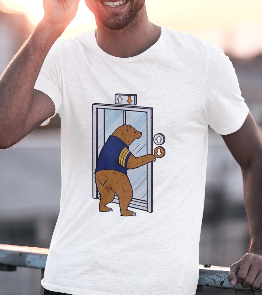 Bear In Blue Jacket Pressing Elevator Down Button T-Shirt