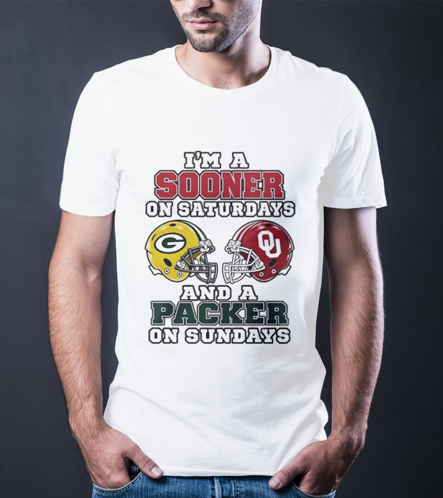 I'm A Sooner On Saturdays And A Packer On Sundays Football Fan Helmets T-Shirt