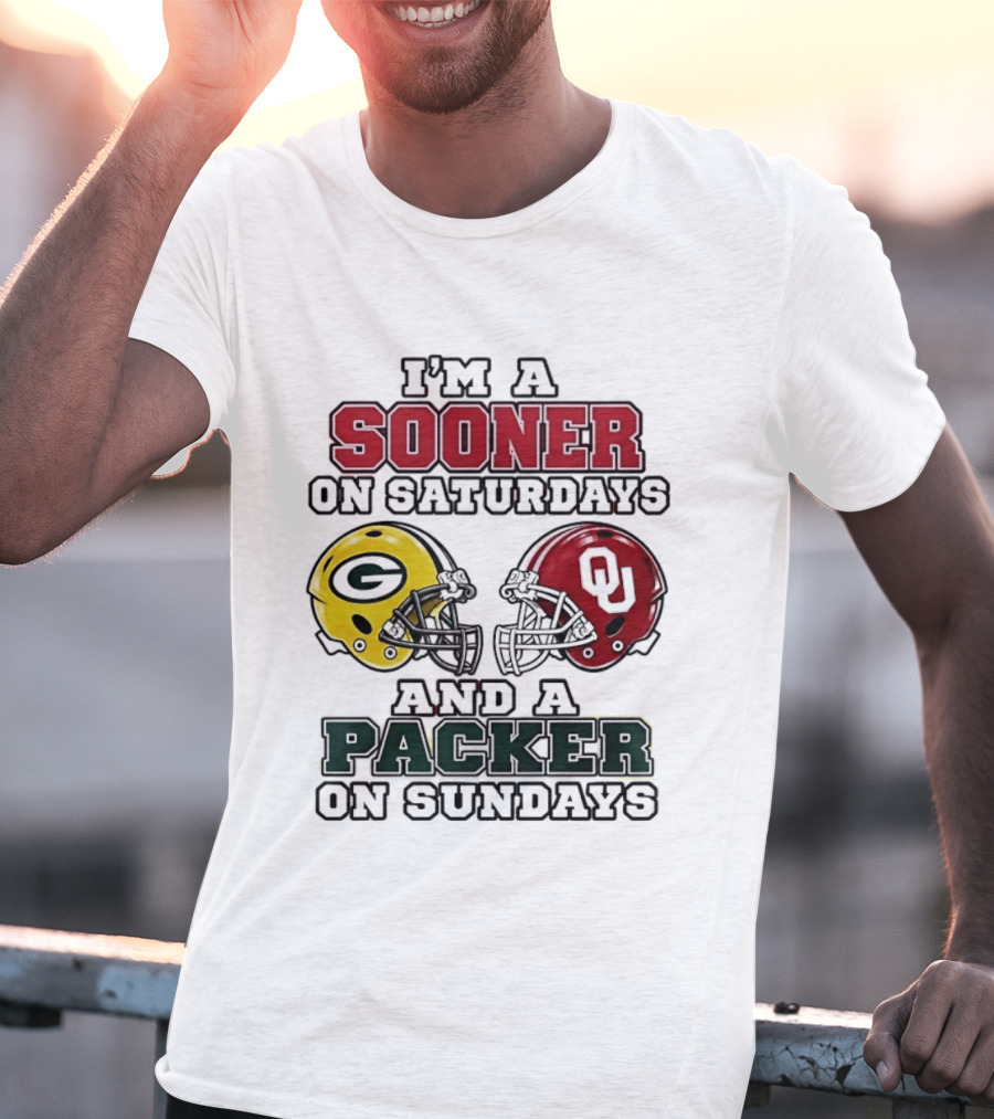 I'm A Sooner On Saturdays And A Packer On Sundays Football Fan Helmets T-Shirt