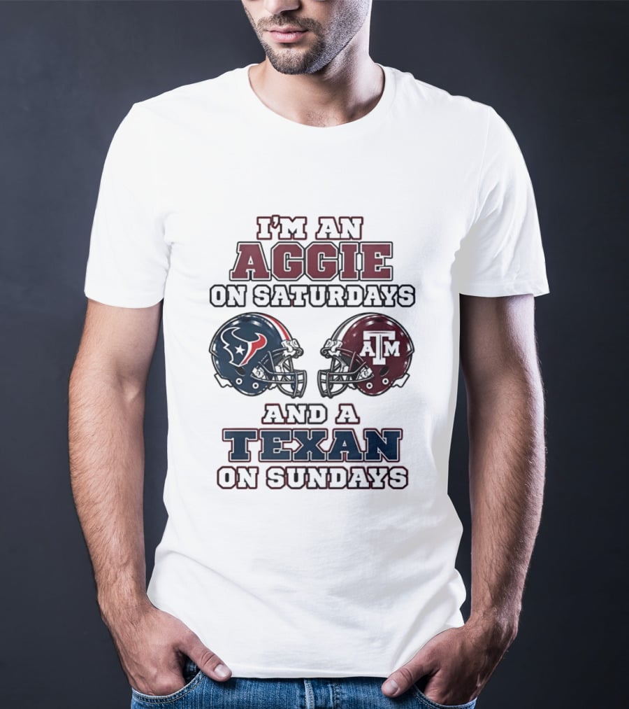 I'm An Aggie On Saturdays And A Texan On Sundays Football Helmets T-Shirt