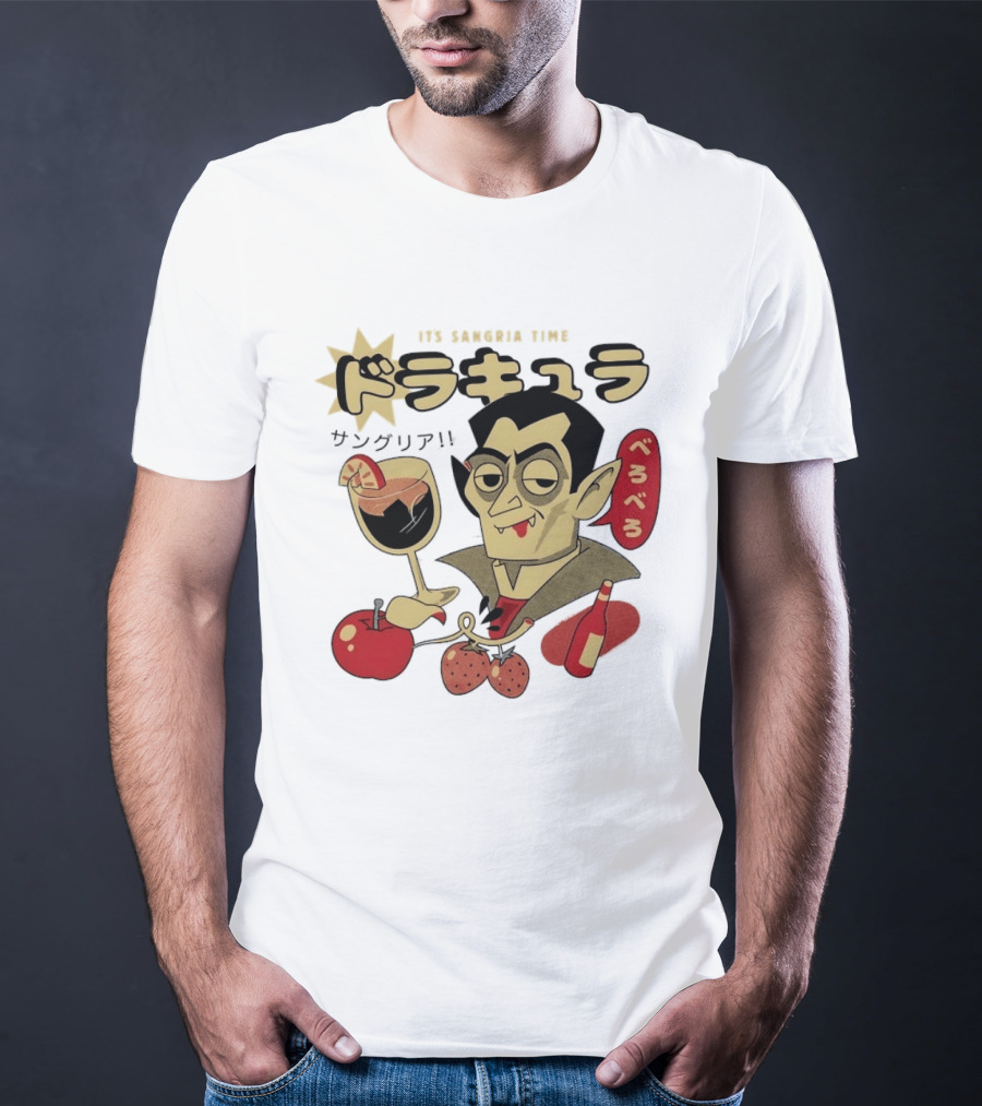 Dracula It's Sangria Time Japanese Vampire Bero Bero Retro Drink T-Shirt
