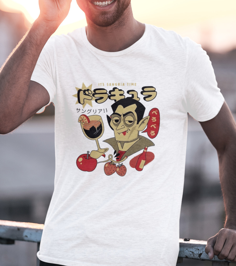 Dracula It's Sangria Time Japanese Vampire Bero Bero Retro Drink T-Shirt
