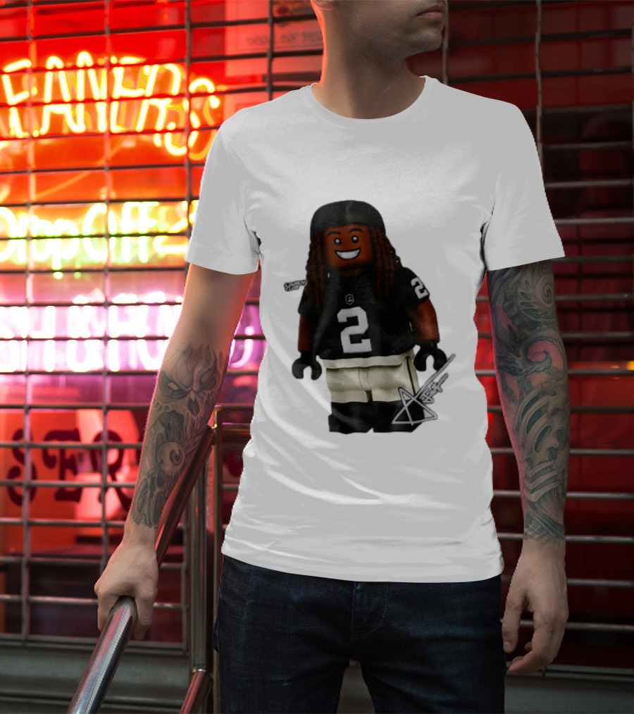 Las Vegas Raiders Running Back Ashton Jeanty 2 Lego Minifigure With Football Helmet T-Shirt