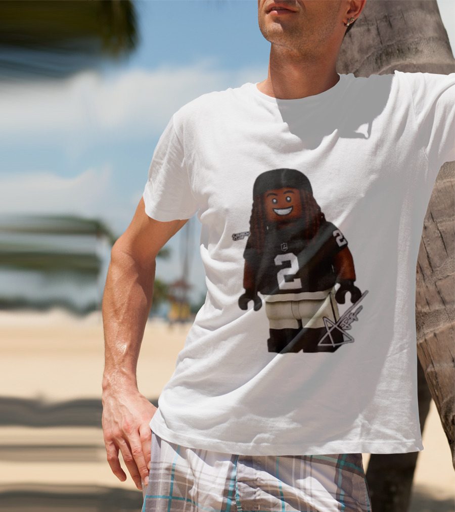 Las Vegas Raiders Running Back Ashton Jeanty 2 Lego Minifigure With Football Helmet T-Shirt