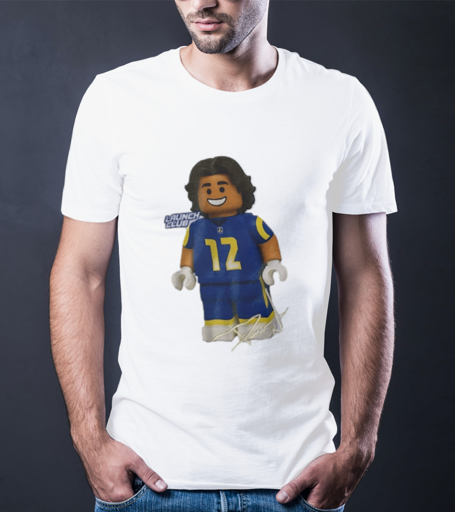 Los Angeles Rams Wide Receiver Puka Nacua Launch Club Number 12 Lego T-Shirt