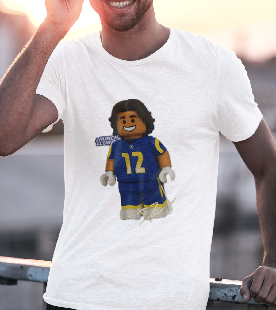 Los Angeles Rams Wide Receiver Puka Nacua Launch Club Number 12 Lego T-Shirt