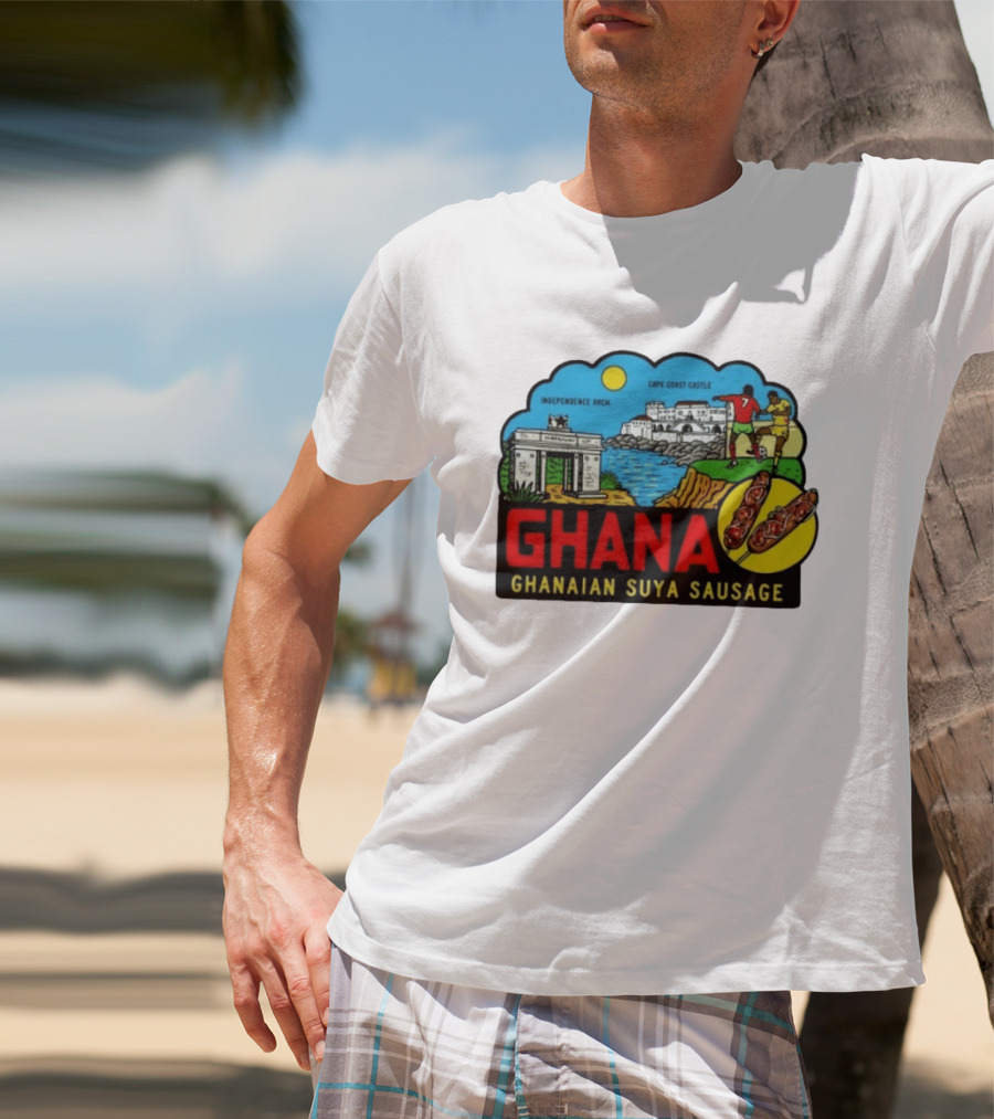 Ghana Cape Coast Castle Independence Arch Ghanaian Suya Sausage Soccer Scene T-Shirt