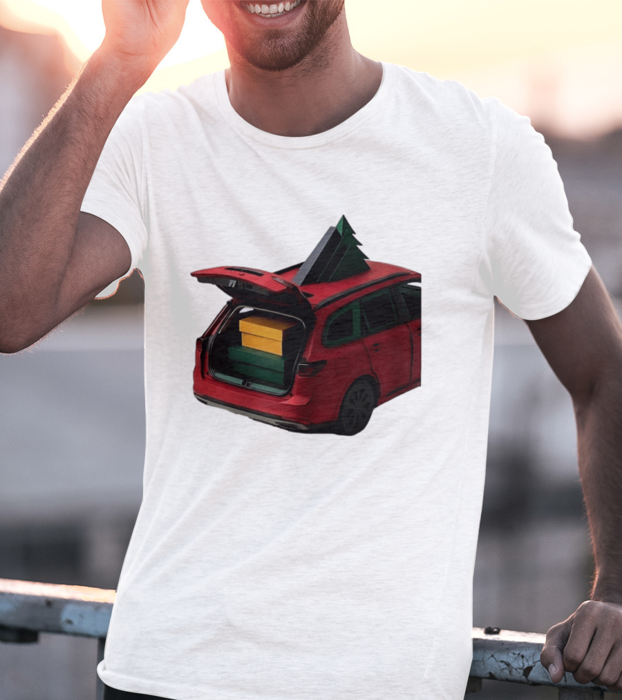 Most Likely To Pack The Car Festive Holiday Travel Scene With Christmas Tree And Gifts T-Shirt