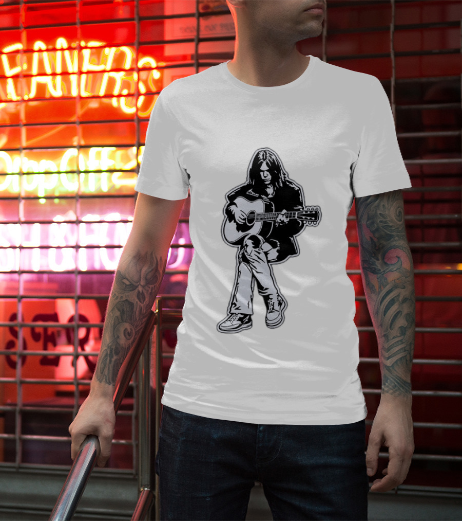 Neil Young Acoustic Folk Rock Guitar Performance T-Shirt