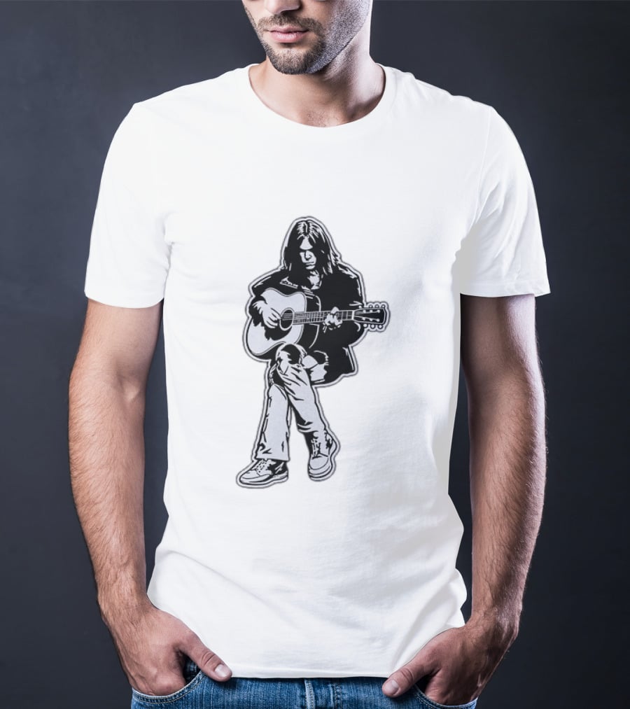 Neil Young Acoustic Folk Rock Guitar Performance T-Shirt
