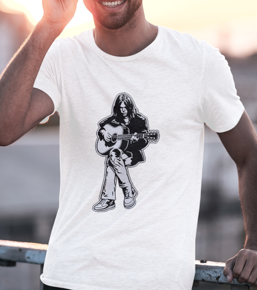 Neil Young Acoustic Folk Rock Guitar Performance T-Shirt