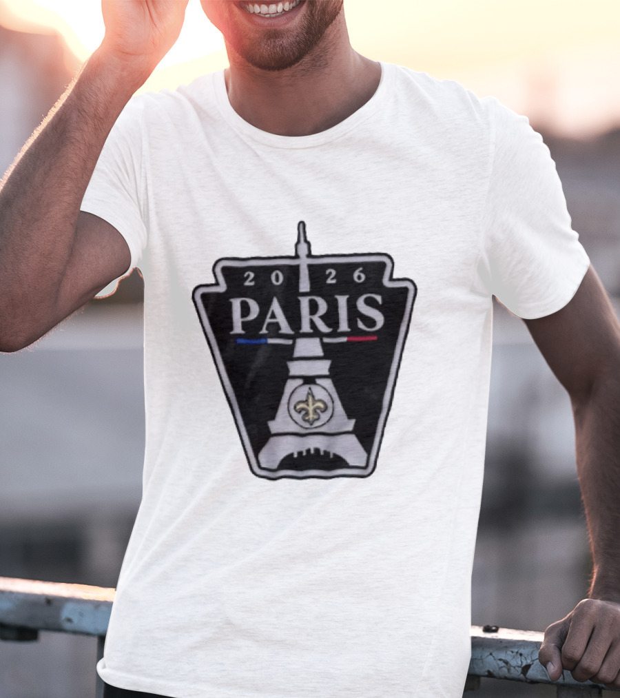 New Orleans Saints 2026 Paris Eiffel Tower Fleur De Lis NFL Event T-Shirt