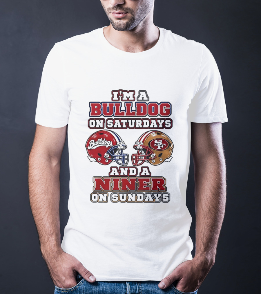 I'm A Bulldog On Saturdays And A Niner On Sundays Football Helmets T-Shirt