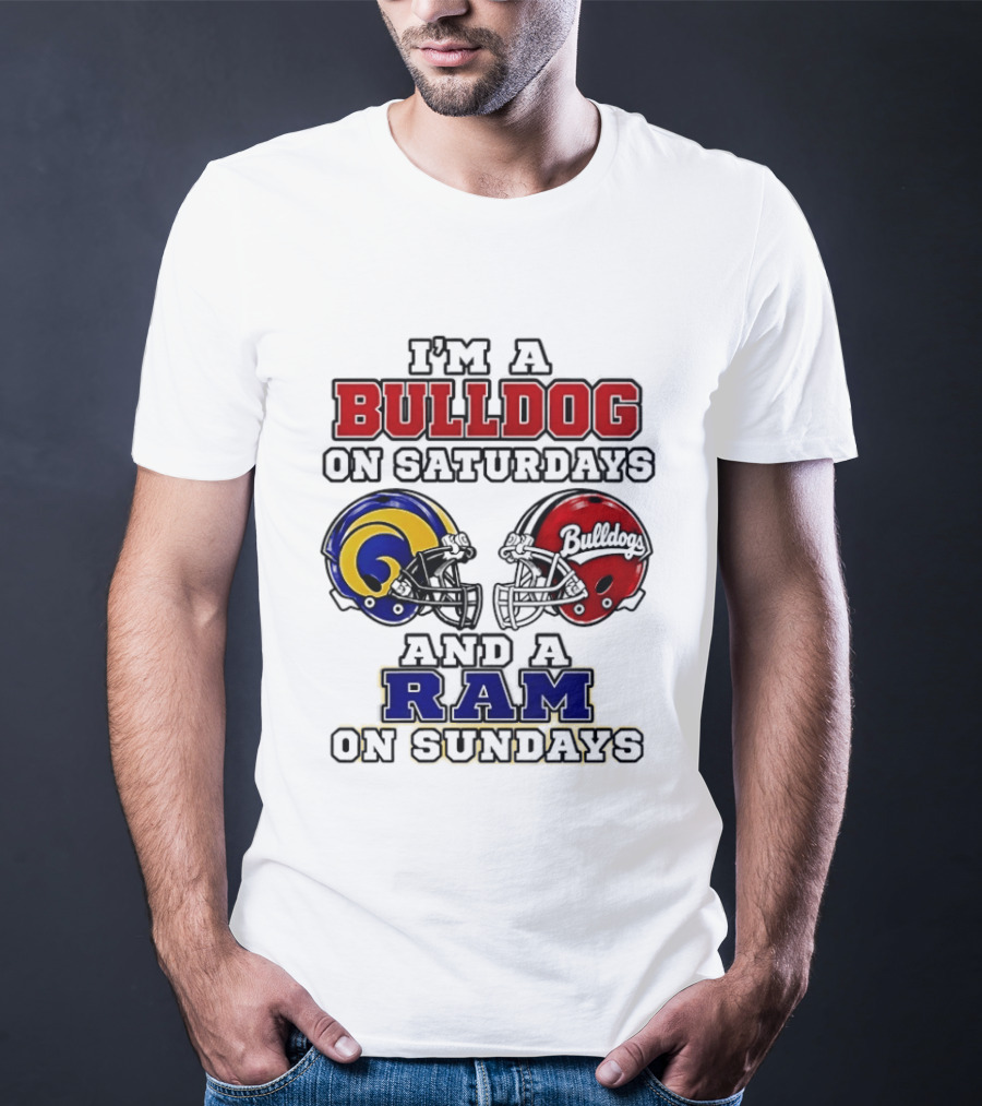 I'm A Bulldog On Saturdays And A Ram On Sundays Football Helmets T-Shirt