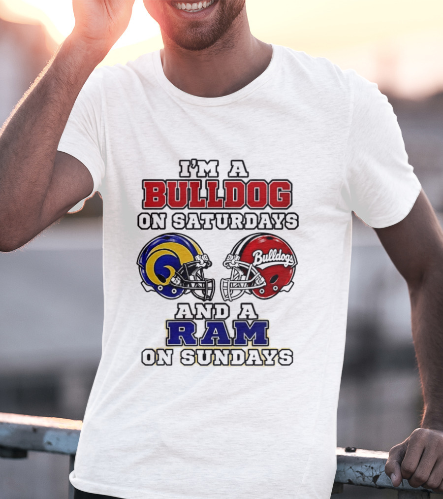 I'm A Bulldog On Saturdays And A Ram On Sundays Football Helmets T-Shirt