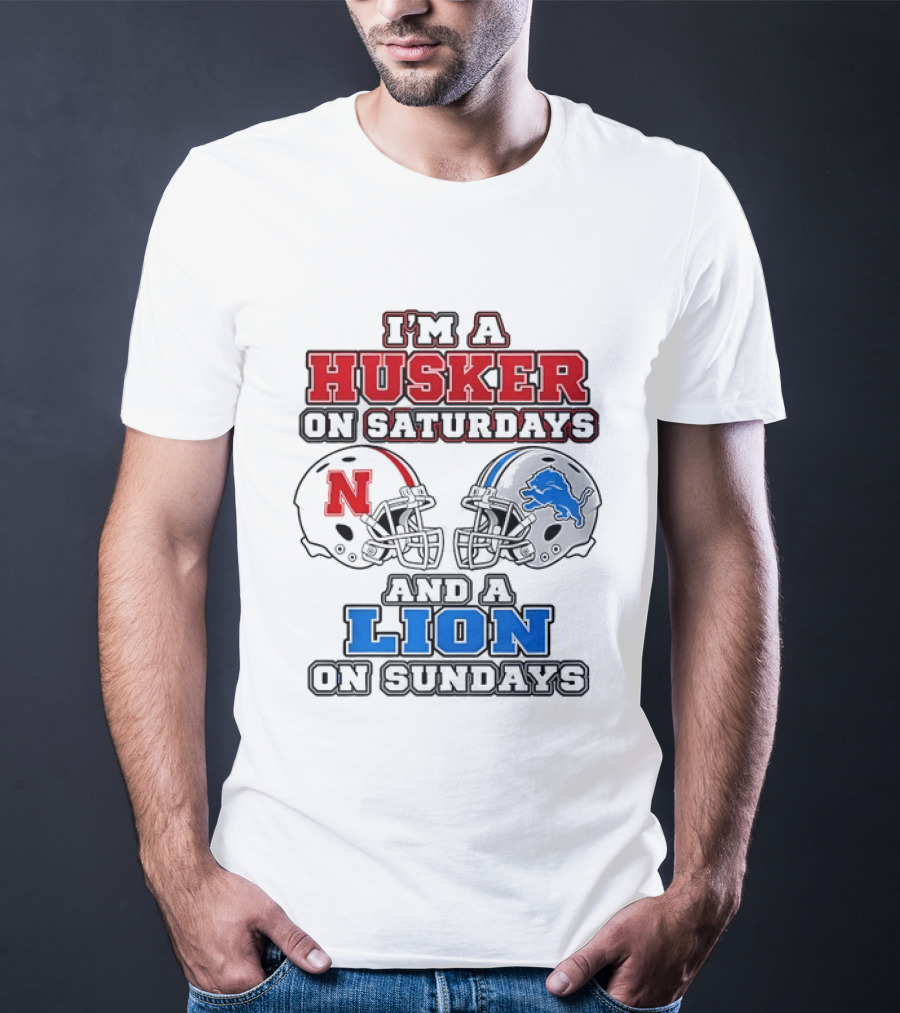 Husker On Saturdays And Lion On Sundays Football Helmets T-Shirt