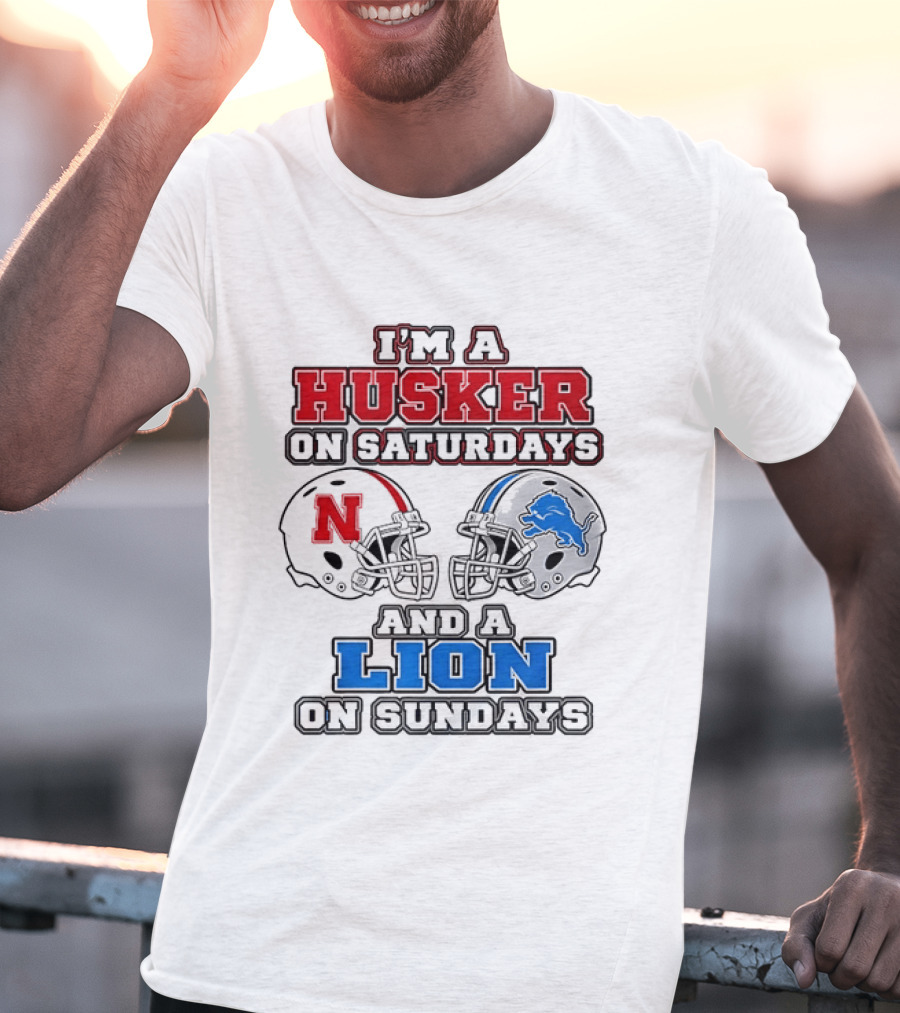 Husker On Saturdays And Lion On Sundays Football Helmets T-Shirt
