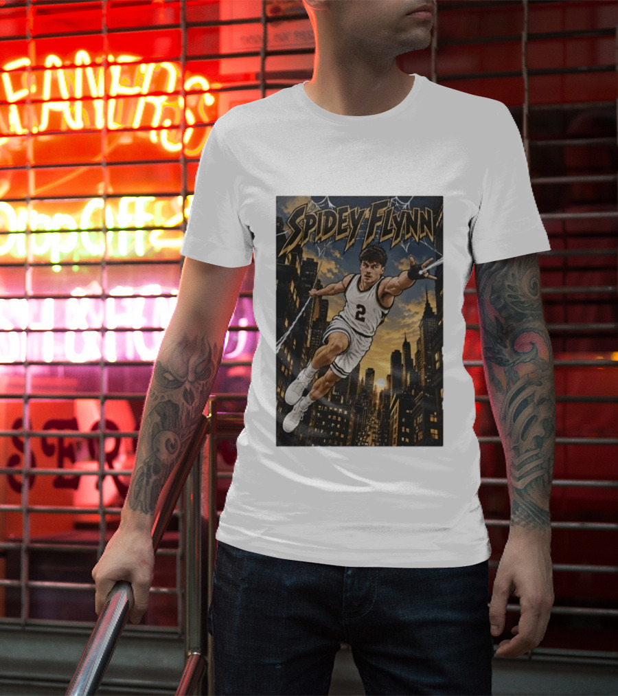 Spidey Flynn Basketball Superhero City Skyline Action T-Shirt