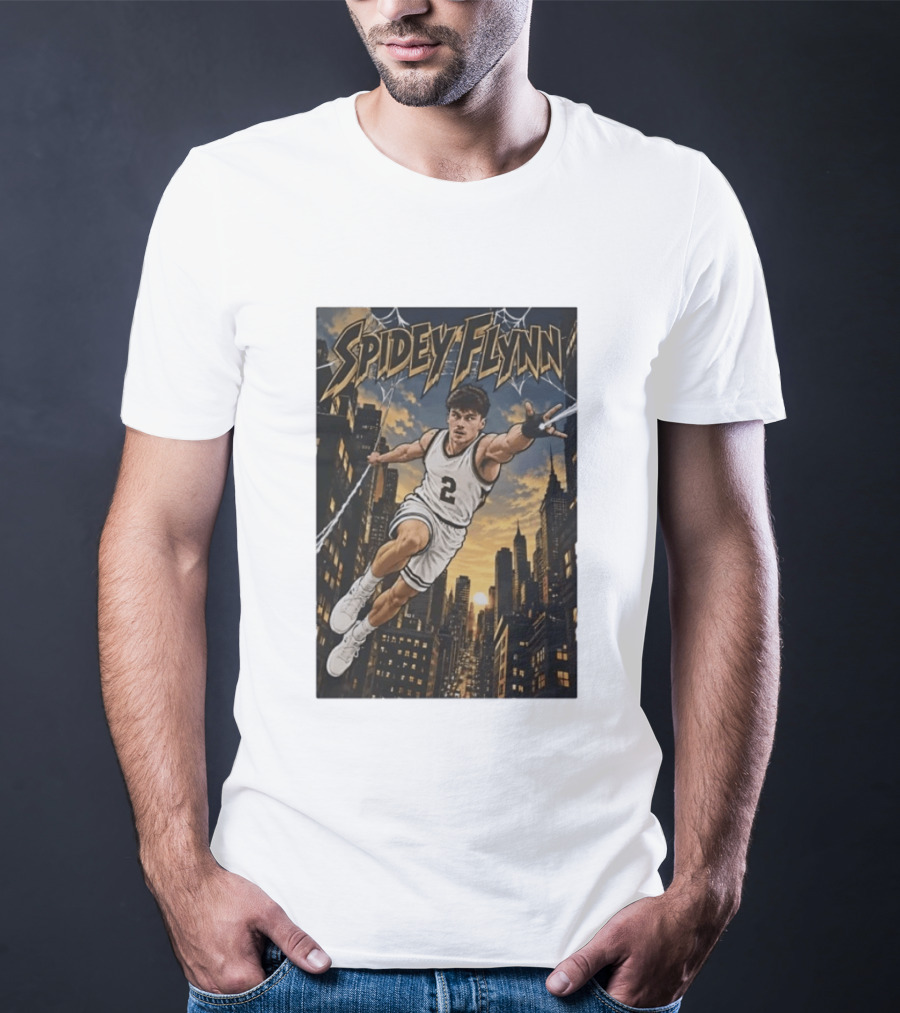 Spidey Flynn Basketball Superhero City Skyline Action T-Shirt