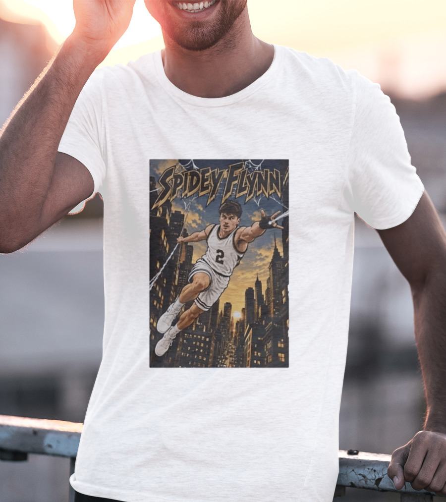 Spidey Flynn Basketball Superhero City Skyline Action T-Shirt