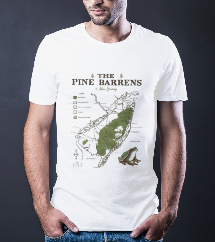 The Pine Barrens Of New Jersey Map Adventure Landmarks Forest Areas T-Shirt
