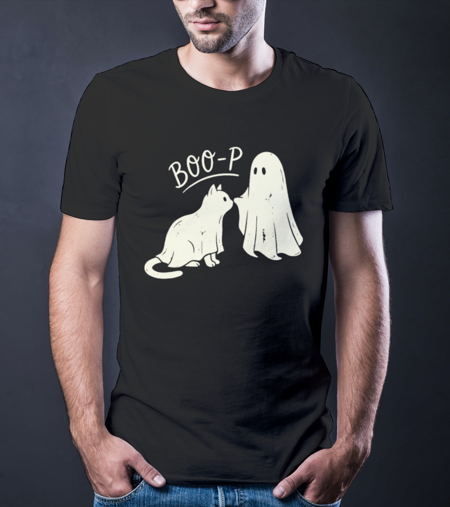 Boo P Humor Halloween Cat Ghost Playful Spirit And Feline Paw Interaction T-Shirt