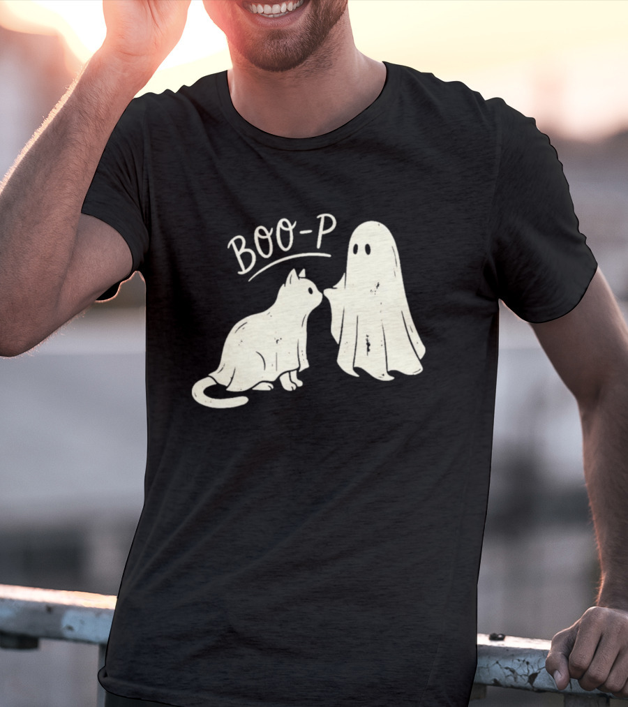 Boo P Humor Halloween Cat Ghost Playful Spirit And Feline Paw Interaction T-Shirt