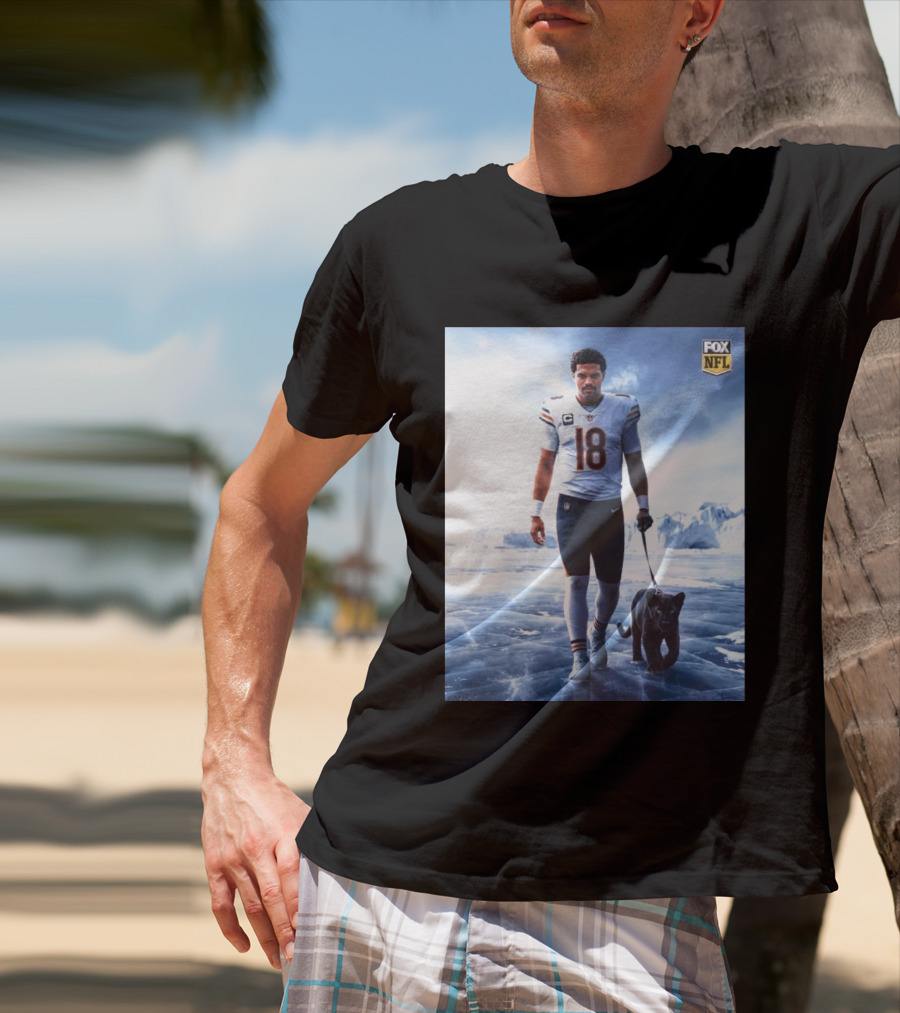 Chicago Bears QB #18 Arctic Panther Fox NFL Icy Football Player Black Panther T-Shirt
