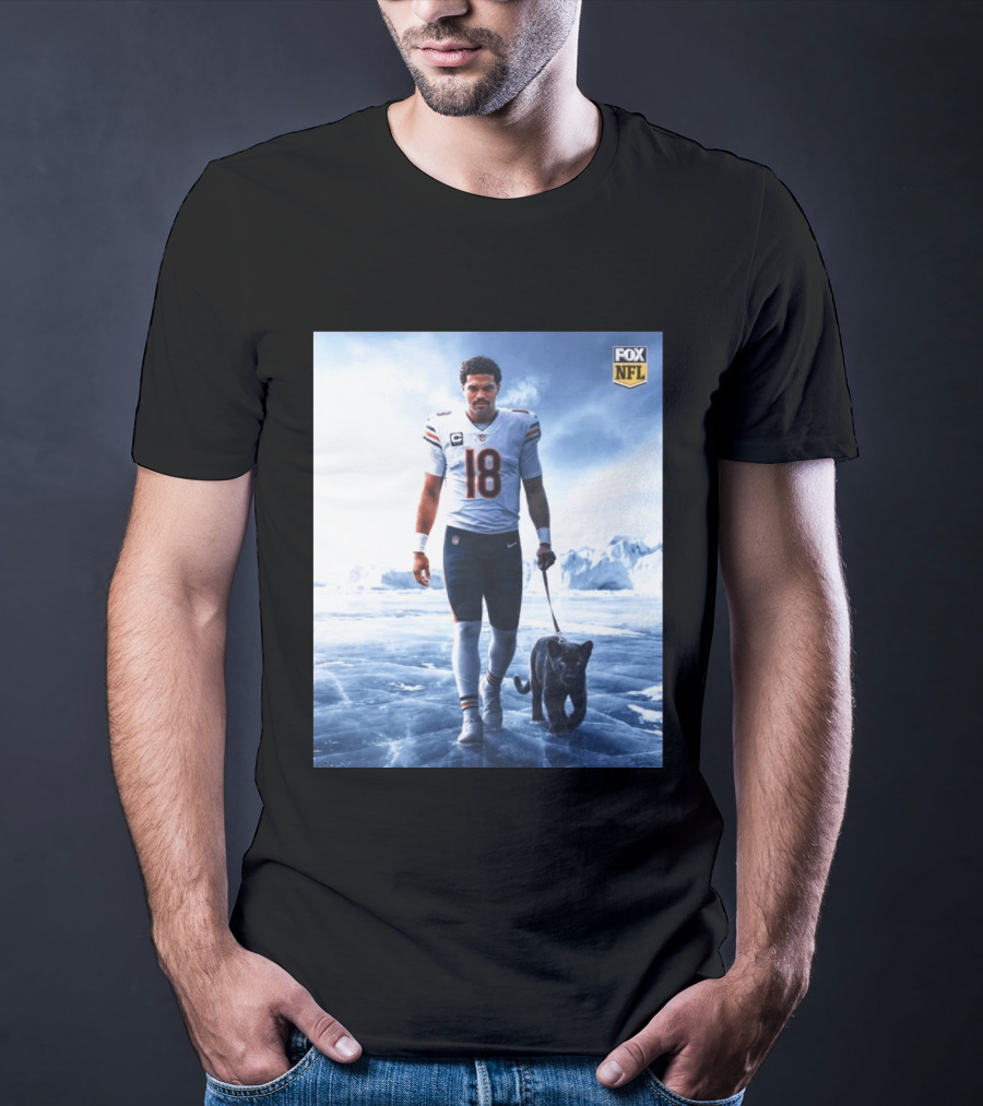 Chicago Bears QB #18 Arctic Panther Fox NFL Icy Football Player Black Panther T-Shirt