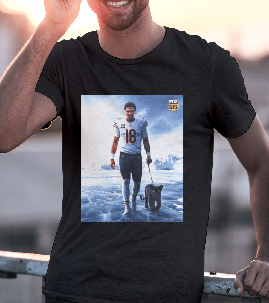 Chicago Bears QB #18 Arctic Panther Fox NFL Icy Football Player Black Panther T-Shirt