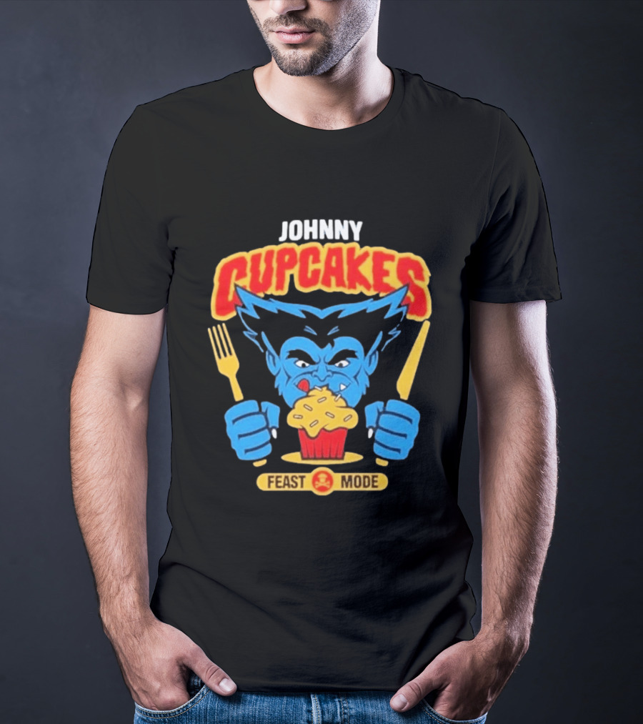 Johnny Cupcakes Feast Mode Blue Wolverine Eating Cupcake T-Shirt
