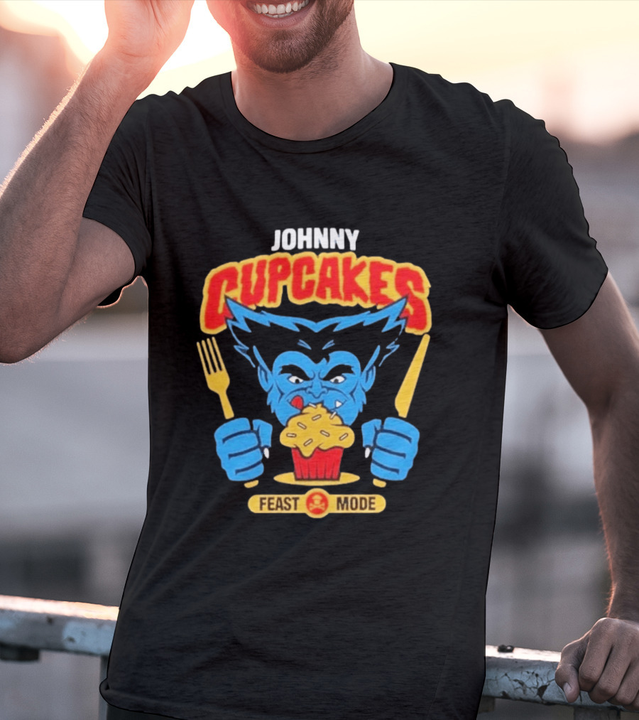Johnny Cupcakes Feast Mode Blue Wolverine Eating Cupcake T-Shirt