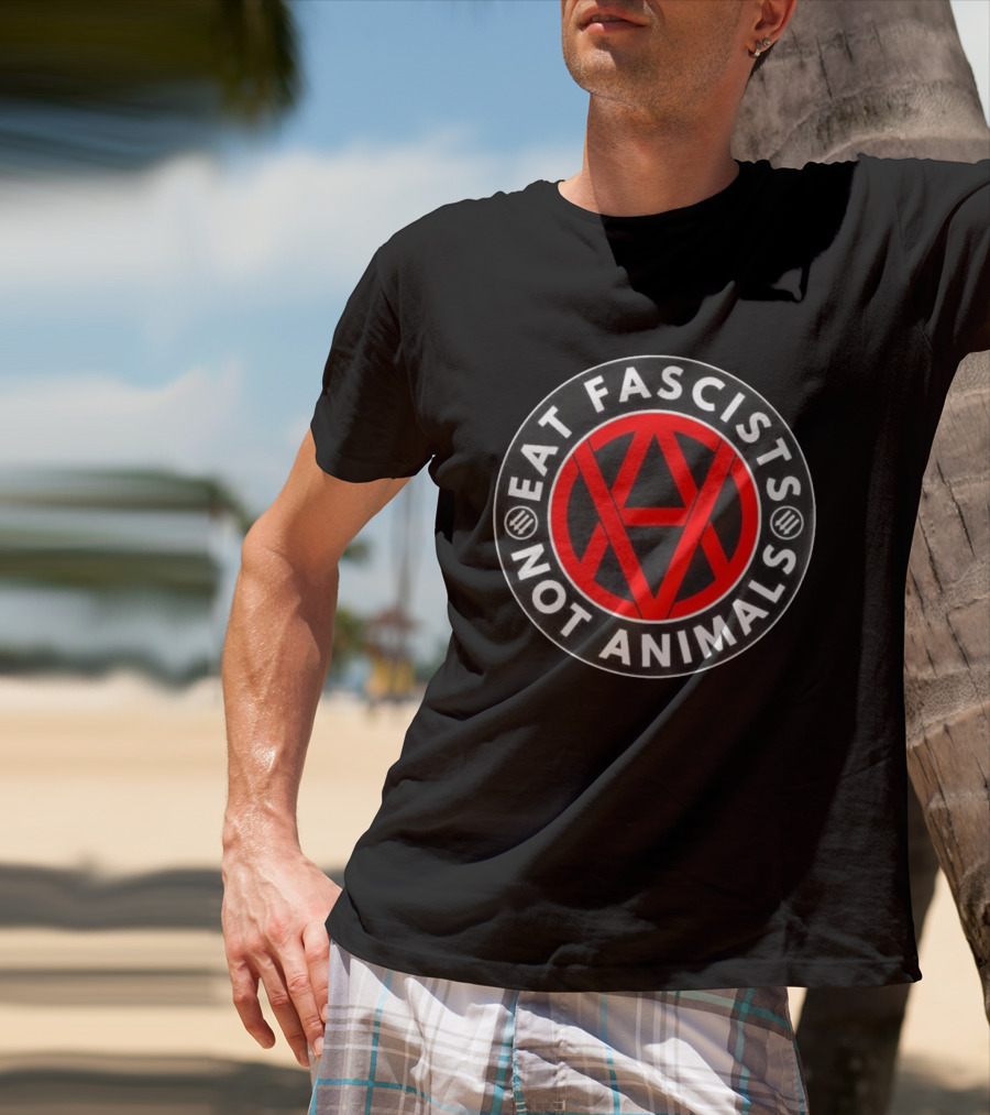 Eat Fascists Not Animals Red Anarchist Circle T-Shirt