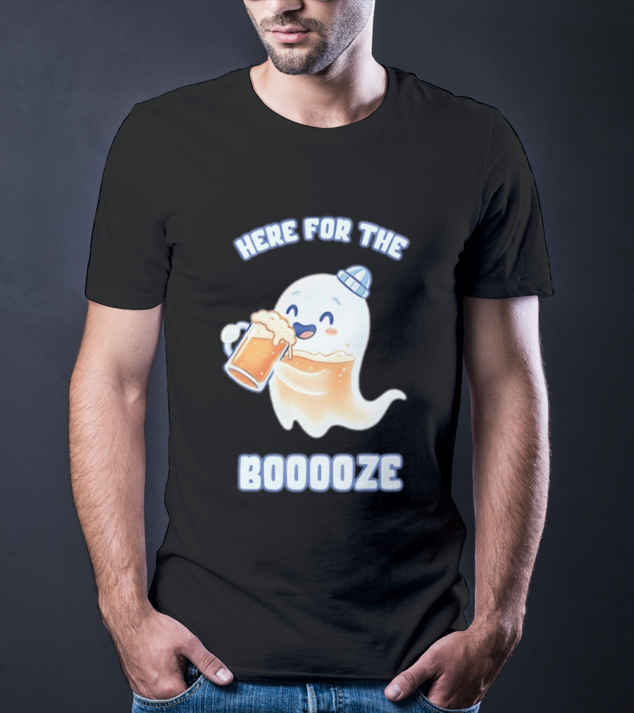 Here For The Booooze Ghost Drinking Beer Fun Halloween T-Shirt